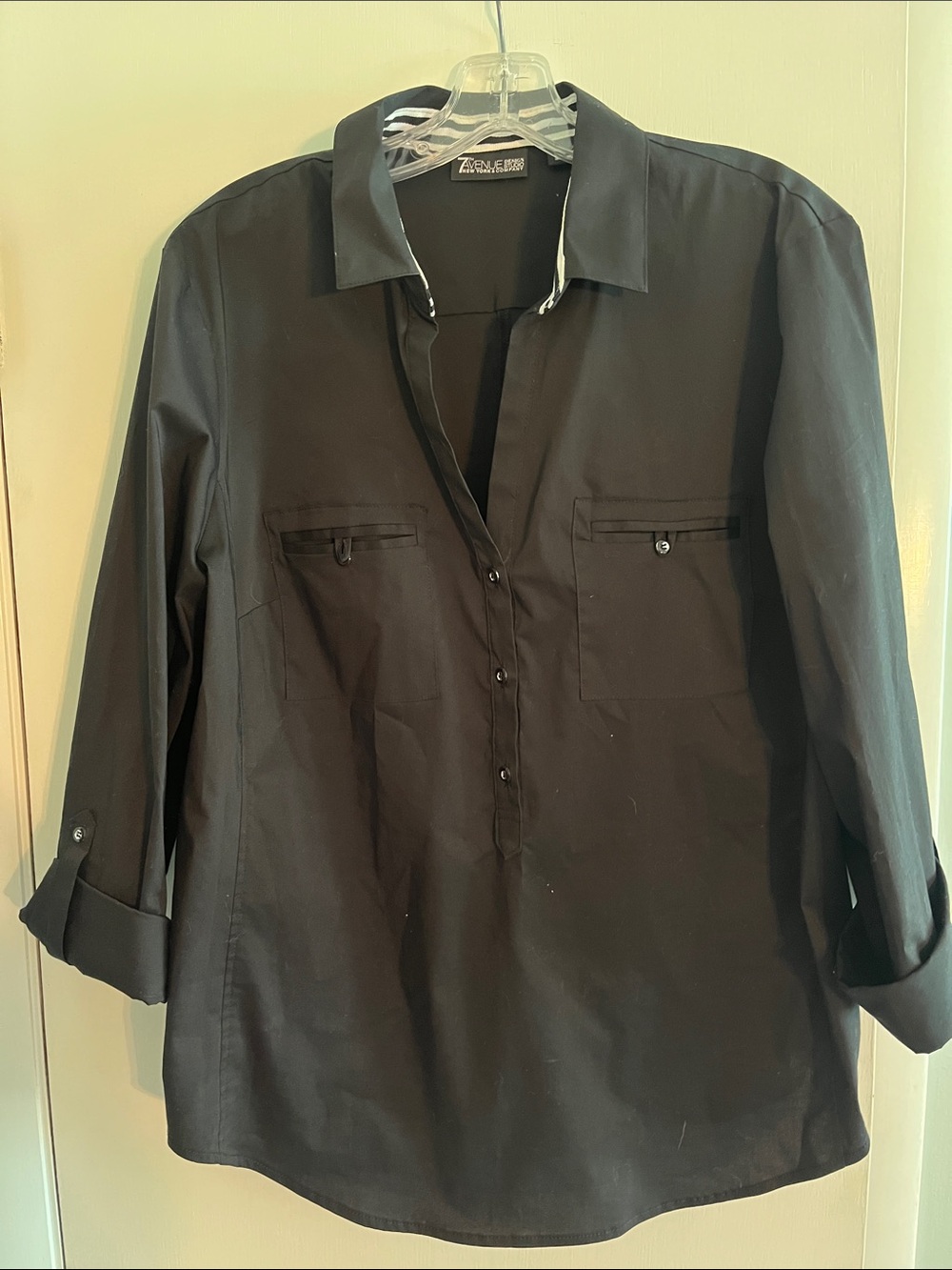 New York & Company Black Button-Front Collared Shirt